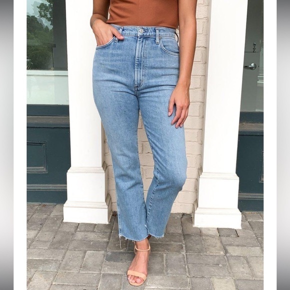 AGOLDE Pinch Waist Straight Jeans High Rise Cut Off Raw Hem Light Divide Wash 24 - Picture 12 of 16